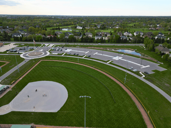 Baseball Fields and Parking Lot at Central Park in Dyer IN