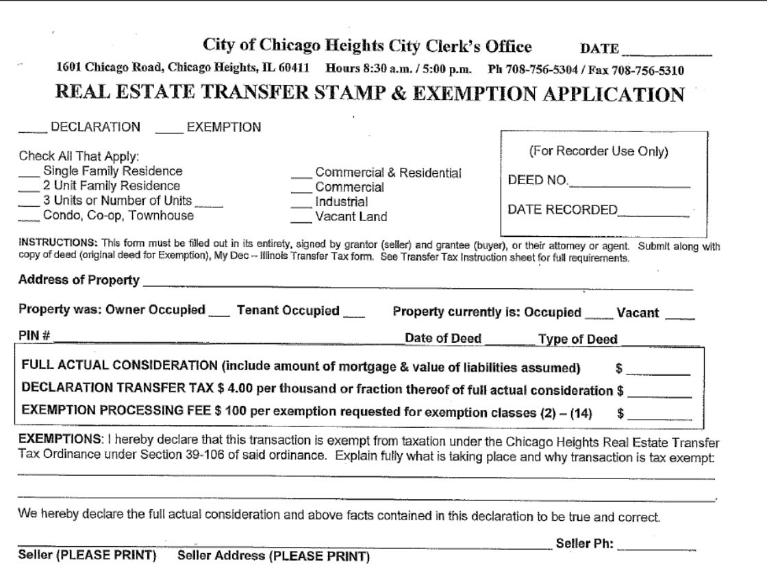 Chicago Heights Real Estate Transfer Stamp Application