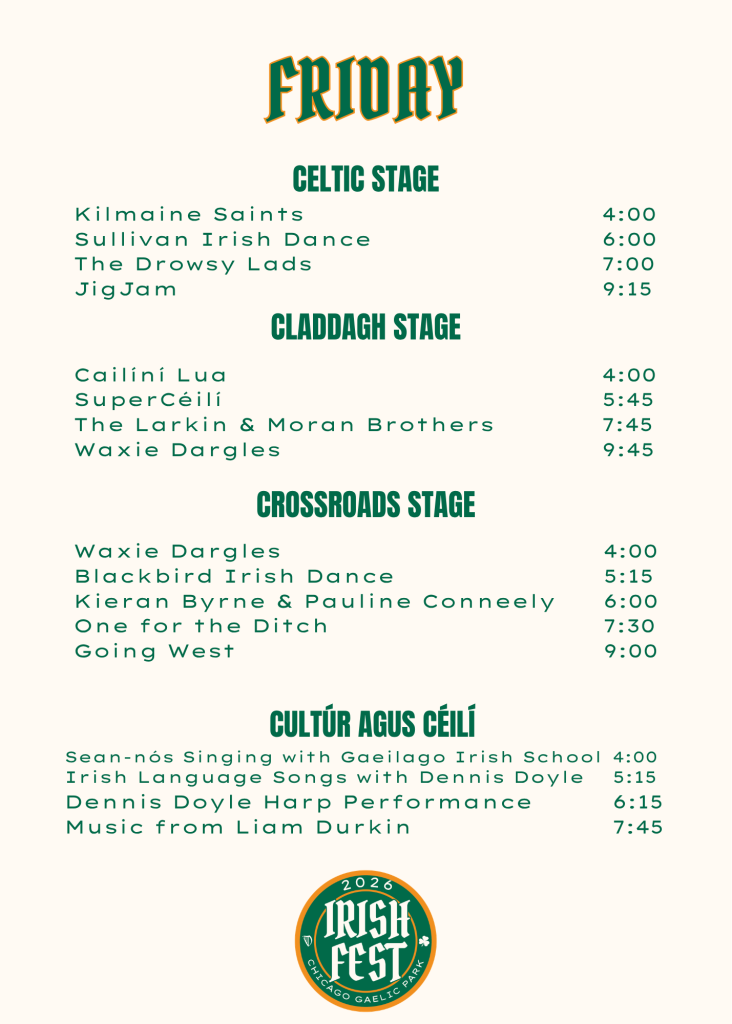 Irish Fest 2026 Gaelic Park Friday Band Schedule