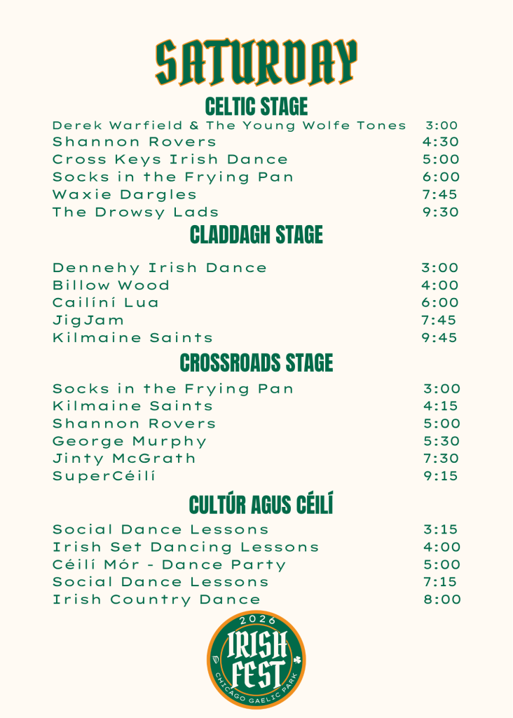 Irish Fest 2026 Gaelic Park Saturday Band Schedule