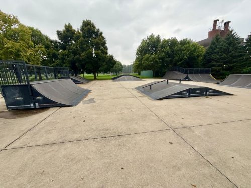 Indian Boundary Skate park, Bolingbrook IL, quarter-pipe and ramp with grind rail