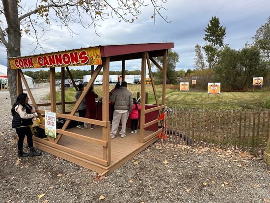"corn cannon" game at Harvest Tyme family farm fall festival